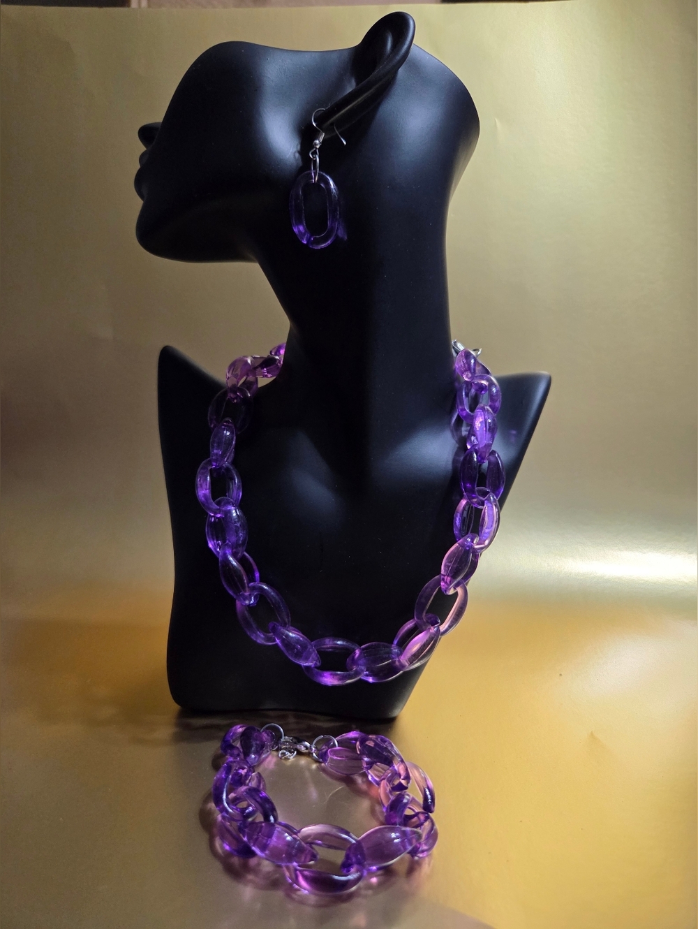 paparazzi Purple Resin Link Necklace, Bracelet & Earrings Set